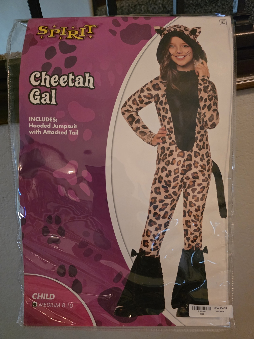 Spirit Cheetah Gal Kids Hooded Jumpsuit - Leopard Print, Medium (8-10)